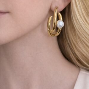 Σκουλαρίκια από Ατσάλι με Πέρλα.