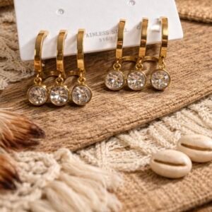 Τριπλό Σκουλαρίκι από Ανοξείδωτο Ατσάλι – Χρυσό