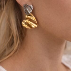 Σκουλαρίκια από Ατσάλι Δίχρωμα με Καρδιά